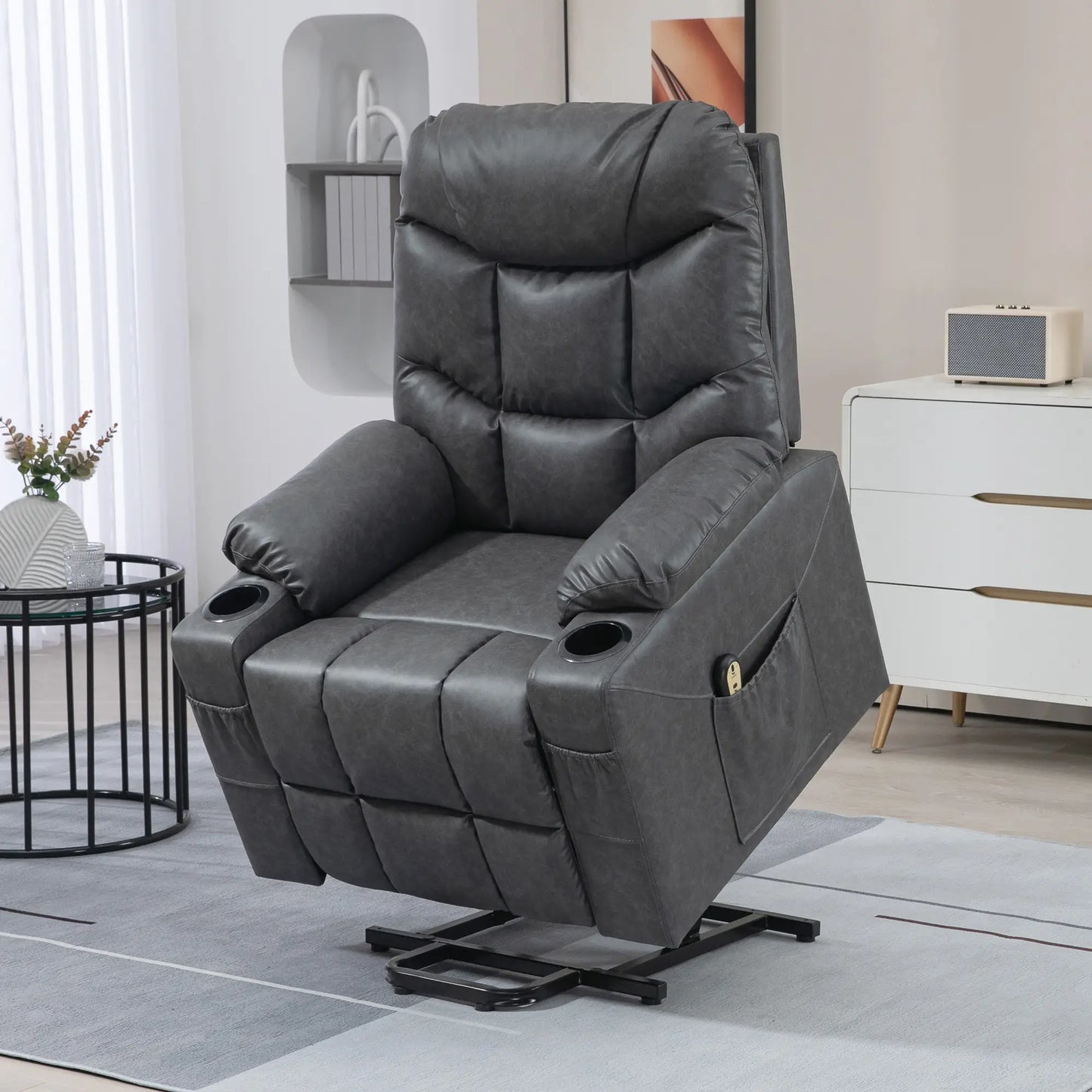 Electric Recliner Chair, PU Leather, Quick Assembly, Remote, Grey Sofas & Reclining Chairs at Gallery Canada