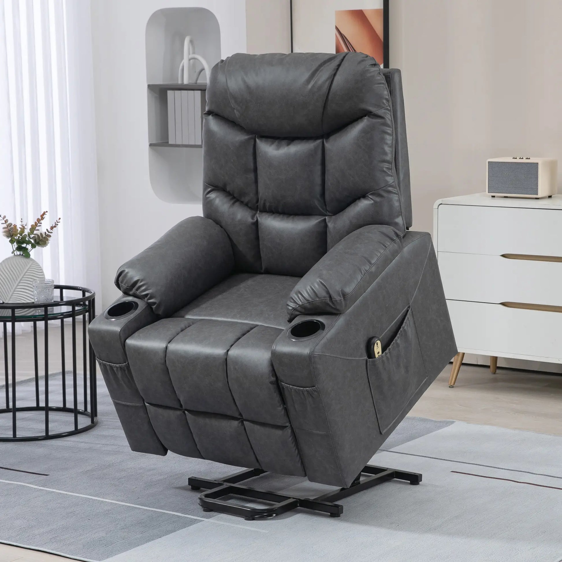 Electric Recliner Chair, PU Leather, Quick Assembly, Remote, Grey Sofas & Reclining Chairs at Gallery Canada
