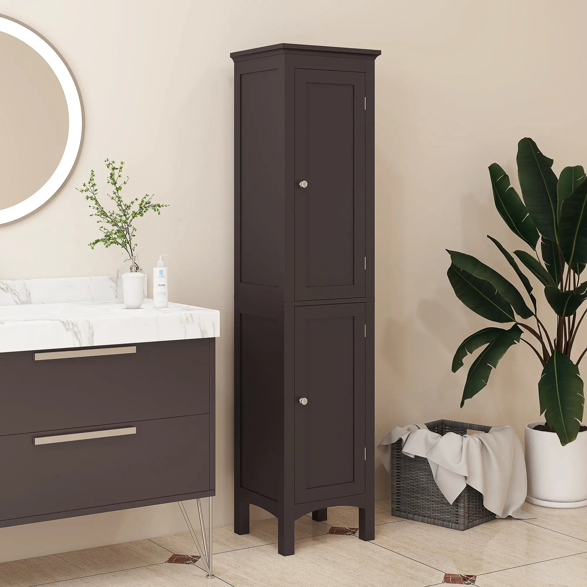 Tall Bathroom Cabinet, Freestanding Storage, Adjustable Shelves, 15