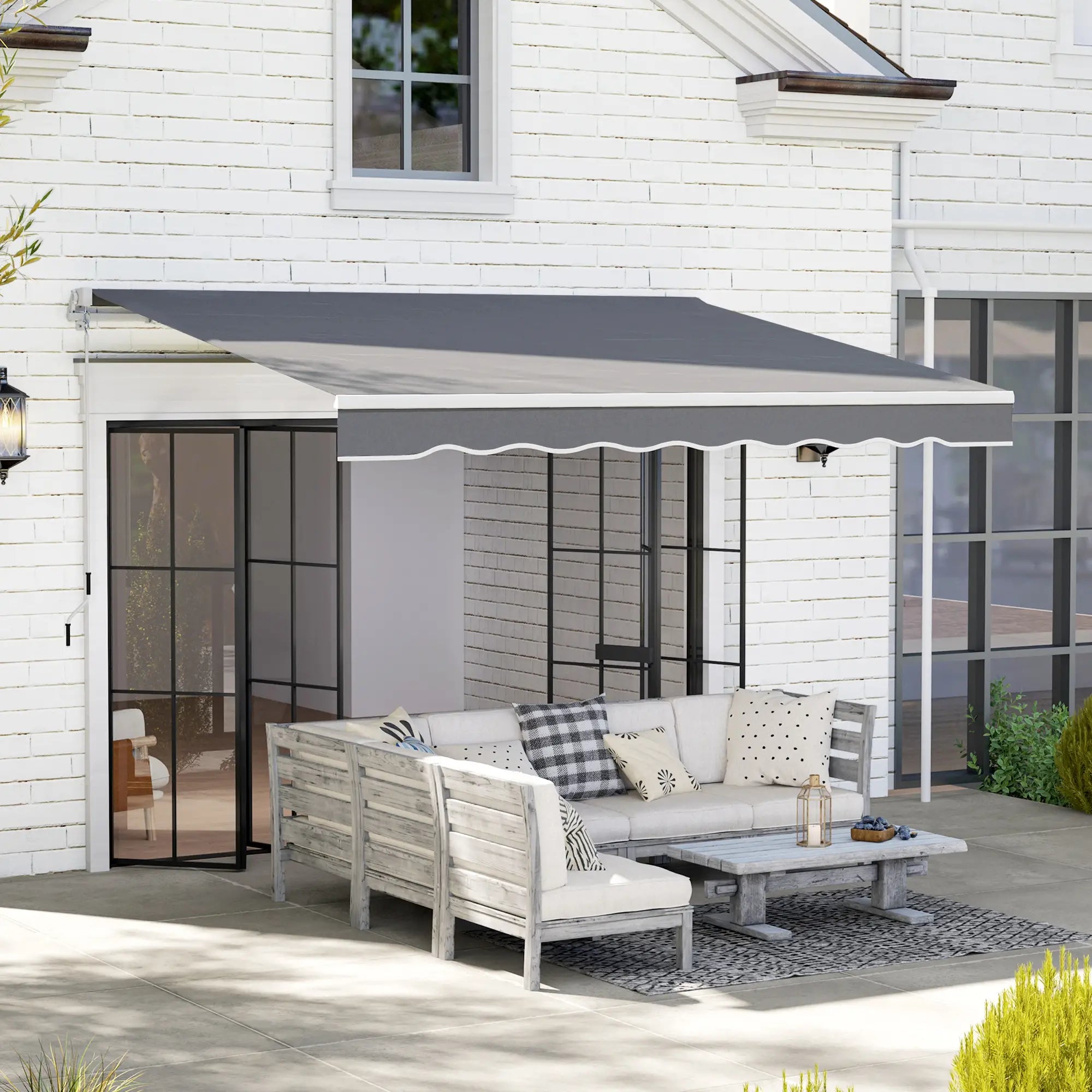 8' x 7' Retractable Awning, UV Water-Resistant Fabric, Dark Grey Patio Awnings at Gallery Canada