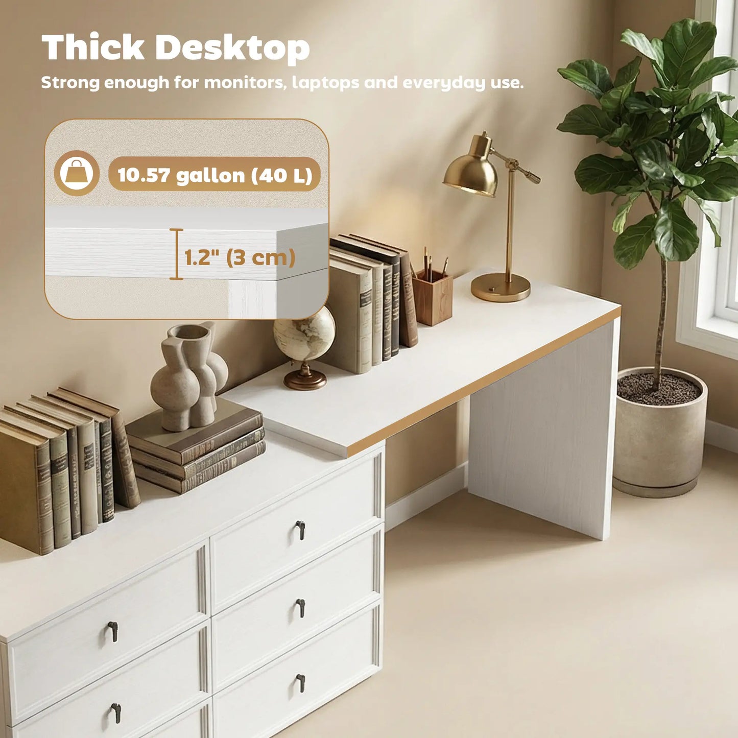 L Shaped Computer Desk, 6 Drawers, White Wood Grain, White Computer Desks at Gallery Canada