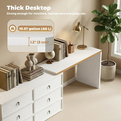 L Shaped Computer Desk, 6 Drawers, White Wood Grain, White Computer Desks at Gallery Canada