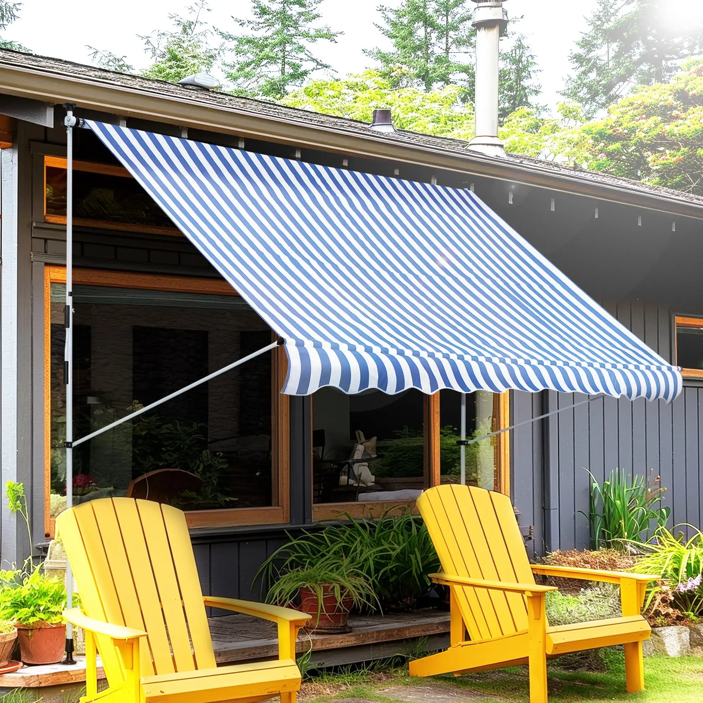 10x5ft Manual Retractable Awning, Patio Sun Shade, Water Resistant, Blue Door Awnings at Gallery Canada