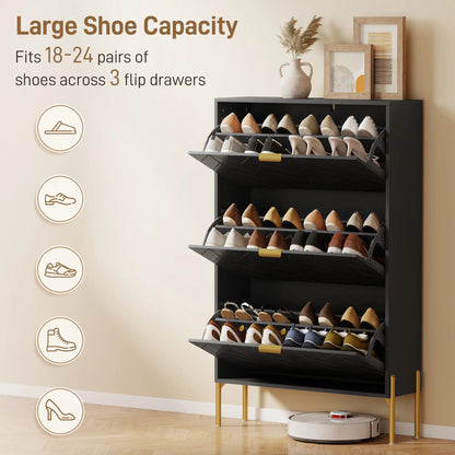 Shoe Cabinet, 3 Flip Drawers, Adjustable Shelves, Black Shoe Storage Cabinets & Racks at Gallery Canada