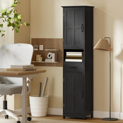 Modern Bathroom Cabinet, Narrow Vanity with Shelf and Drawer, Black Freestanding Bathroom Cabinets at Gallery Canada