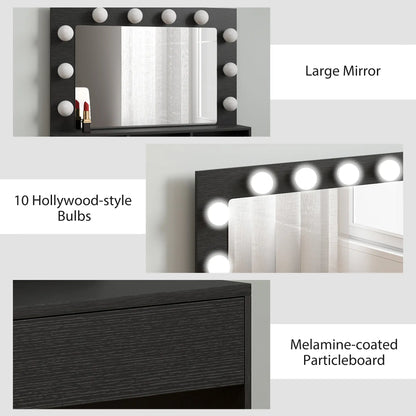Vanity Table With LED Mirror, Charging Station, Drawers, Black Dressing & Vanity Tables at Gallery Canada
