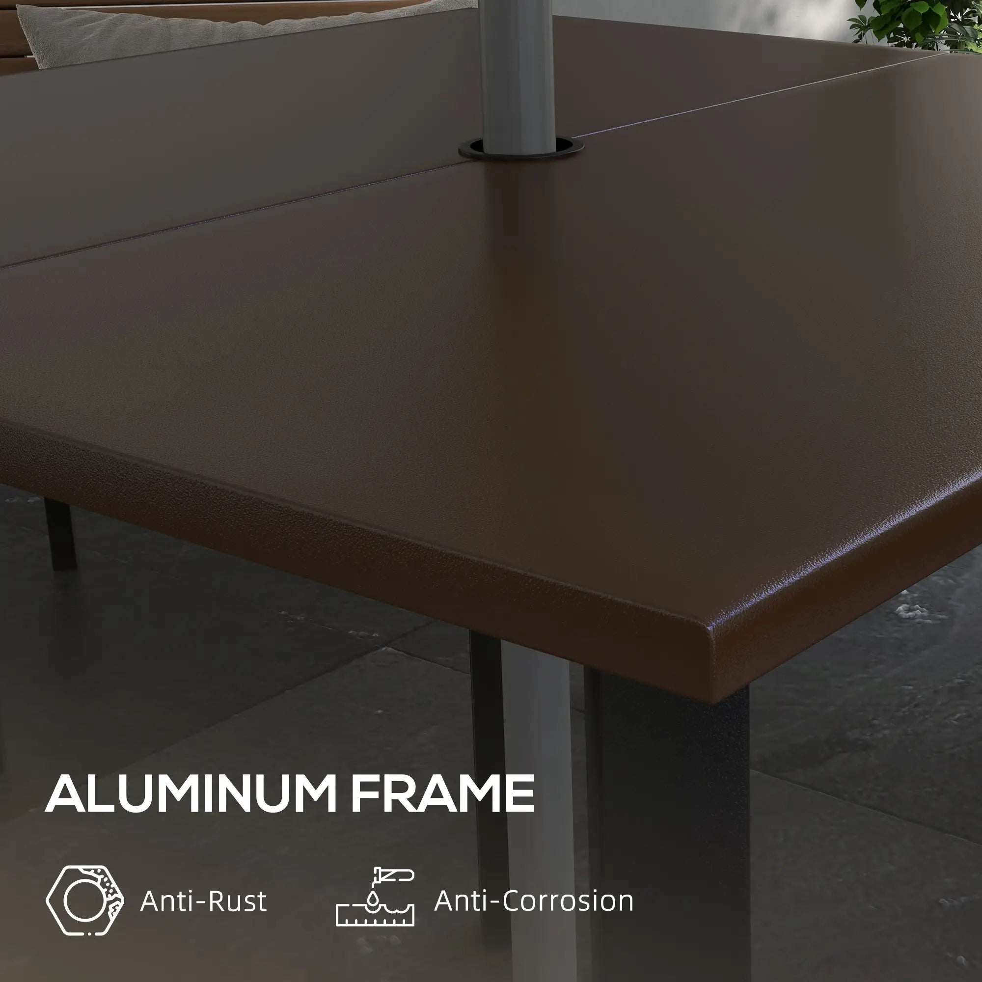 Patio Dining Table, Umbrella Hole, 4-Person, Aluminum Legs, 31.5