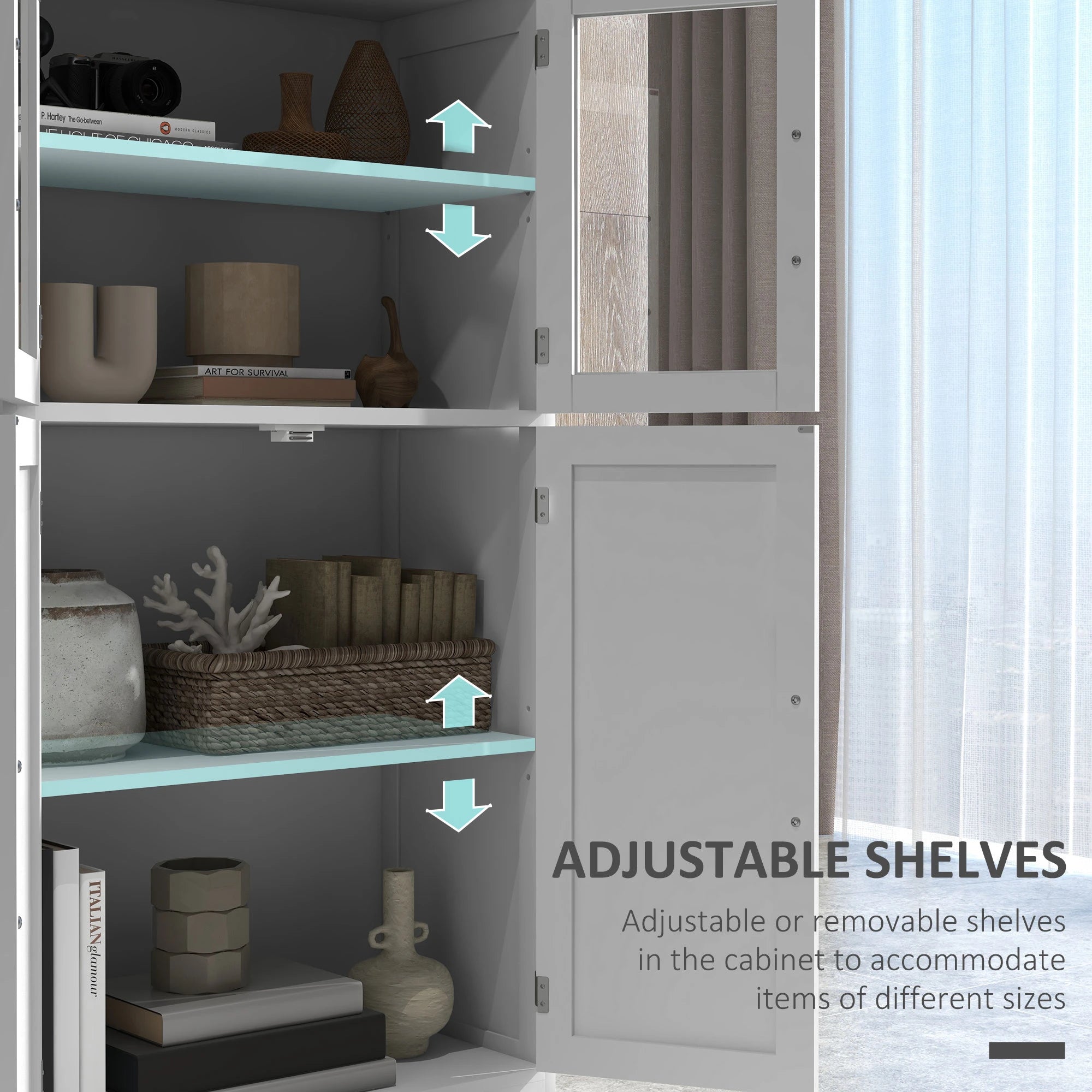 Modern Sideboard Cabinet, Glass Doors, 4-Tier Shelving, Adjustable Shelves Kitchen Pantry Cabinets at Gallery Canada