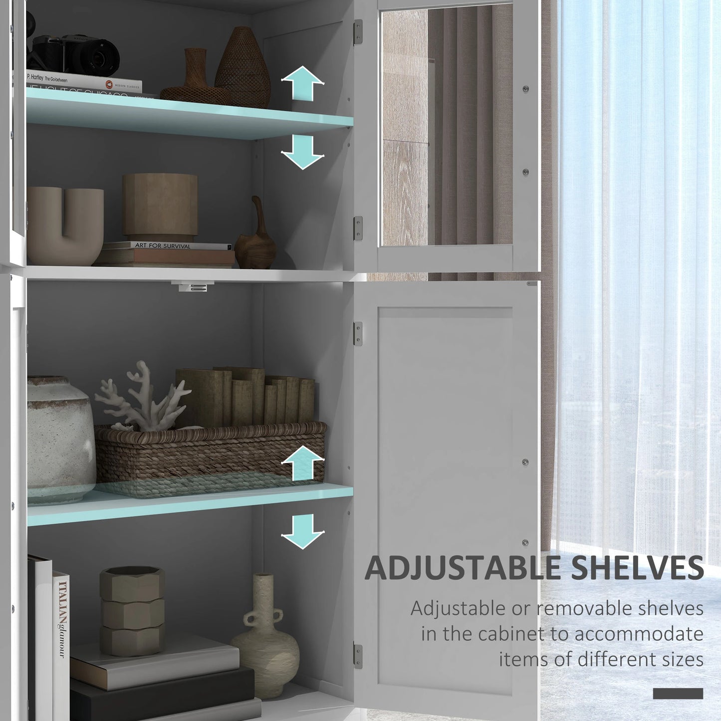 Modern Sideboard Cabinet, Glass Doors, 4-Tier Shelving, Adjustable Shelves Kitchen Pantry Cabinets at Gallery Canada