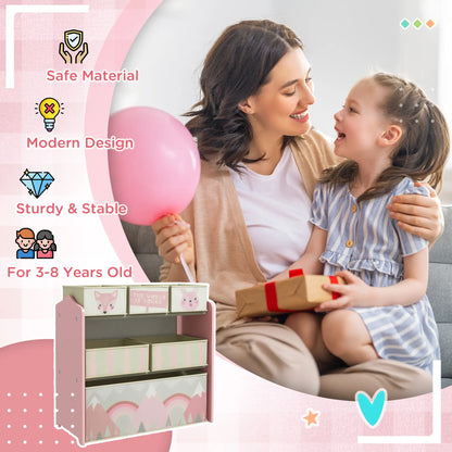 Toy Organizer with 6 Storage Bins, 25" X 12" X 26", Pink