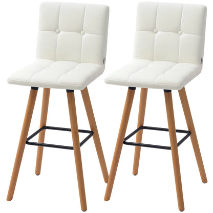 Modern Bar Stools Set of 2, 38" Upholstered, Solid Wood Legs, White Bar Stools White at Gallery Canada