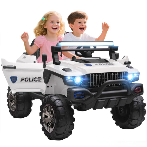 Kids Ride On Car 12V RC 2 Seater Police Truck, White