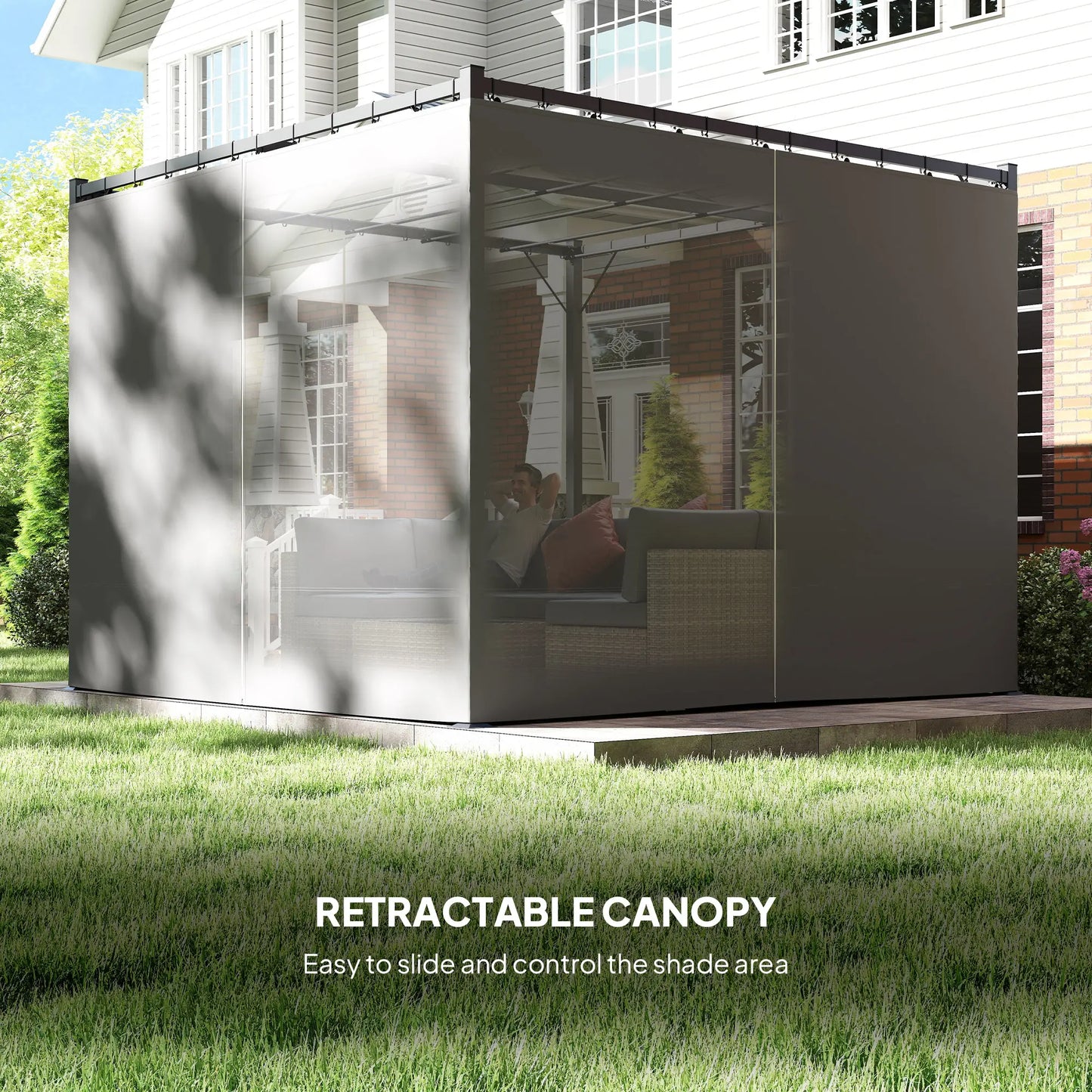 10' x 10' Retractable Pergola, Garden Gazebo with Curtains, Light Grey Pergolas at Gallery Canada