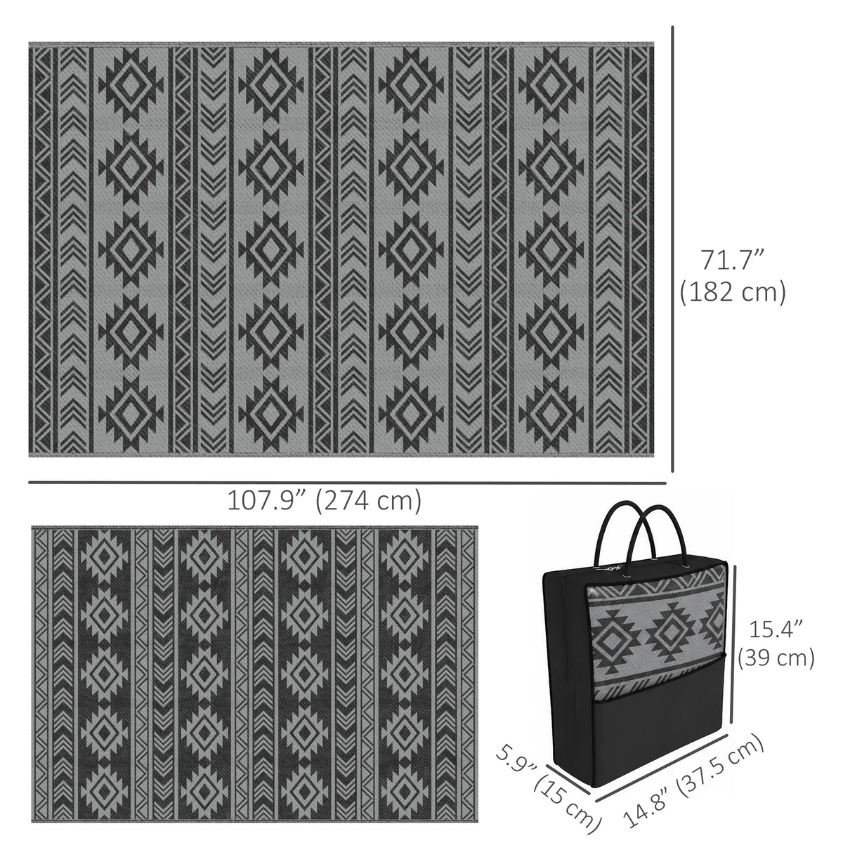 Reversible Outdoor RV Rug, Patio Mat, 6' x 9', Black & Grey Garden Decor at Gallery Canada