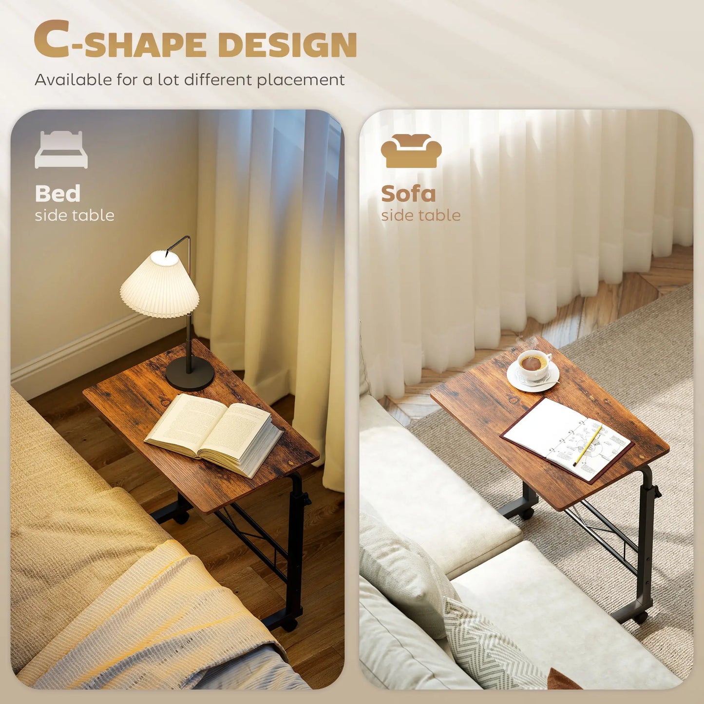 Mobile Standing Desk, Adjustable Height, 23.5 Inch, Rustic Brown, Brown Side Tables at Gallery Canada