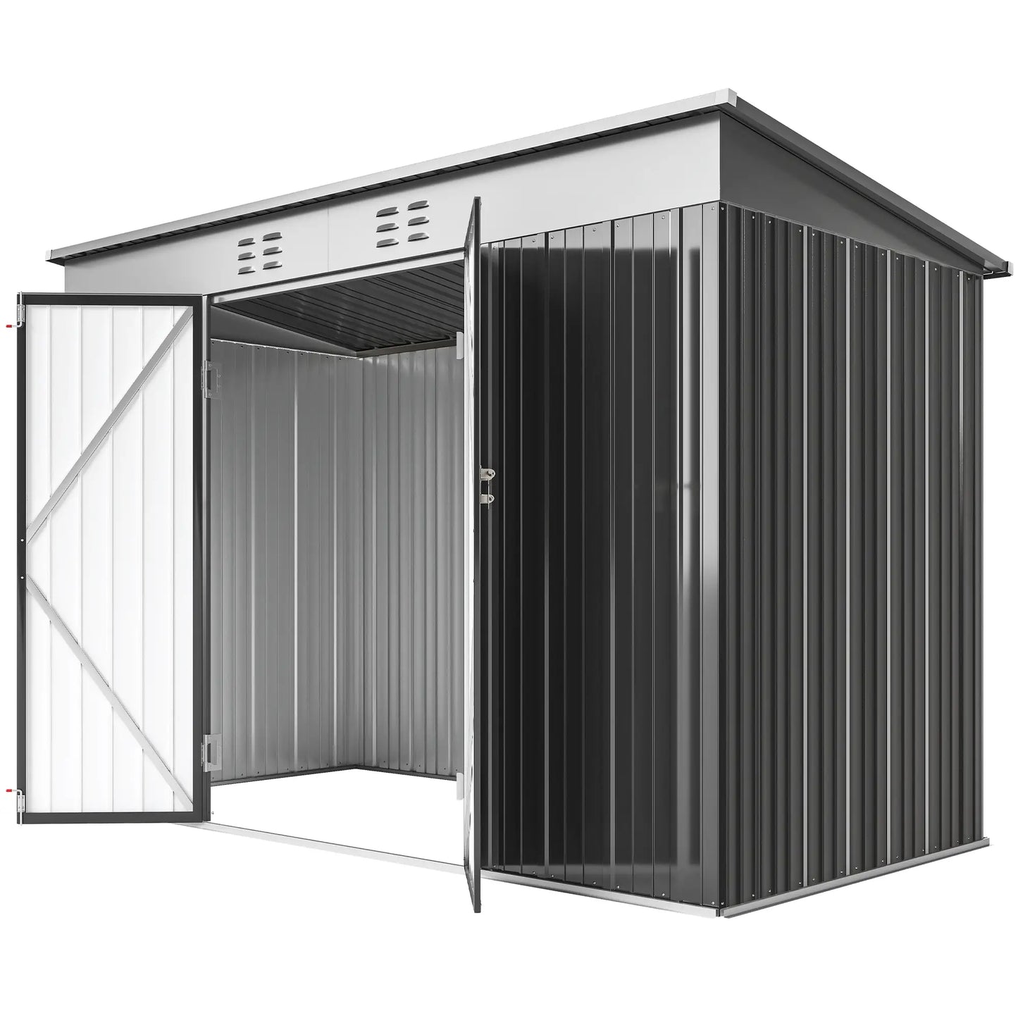9' x 4' Galvanized Steel Garden Storage Shed, Lockable Doors, 2 Air Vents