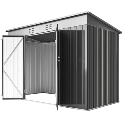9' x 4' Galvanized Steel Garden Storage Shed, Lockable Doors, 2 Air Vents