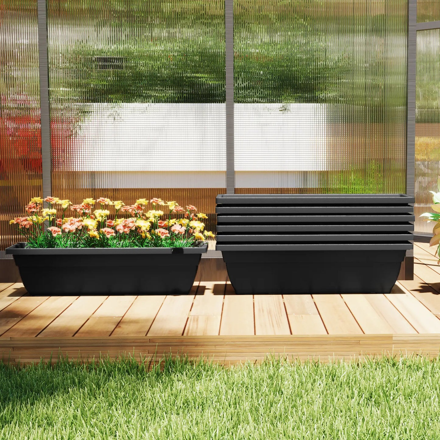 Rectangular Flower Pots, 7 Pack 23 Inches, Garden Planters, Black Garden Accessories at Gallery Canada