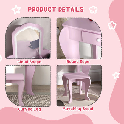 Makeup Vanity With Mirror, Stool, Cloud Design, 3-6 Years, Pink Toy Vanity at Gallery Canada