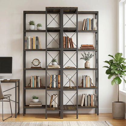 6-Tier L-Shaped Bookshelf, Freestanding Corner Bookcase with Metal Frame, Rustic Brown Display Bookshelves at Gallery Canada
