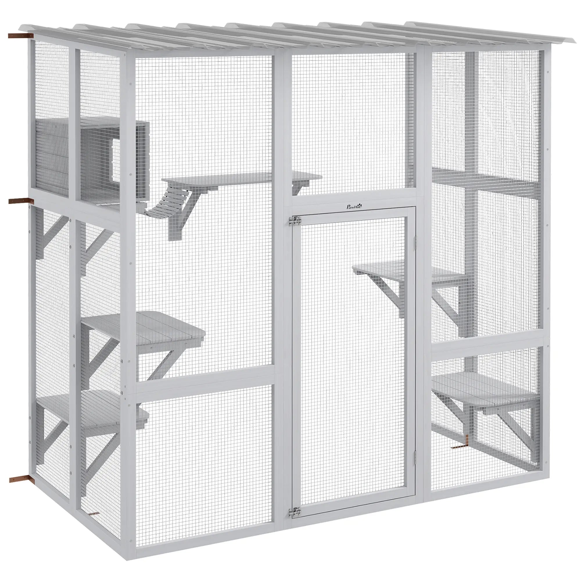Outdoor Cat Enclosure, Window Box, Weatherproof Roof, Bridge, Resting Box, Platforms, for 2 Kittens, White Outdoor Cat Enclosures at Gallery Canada