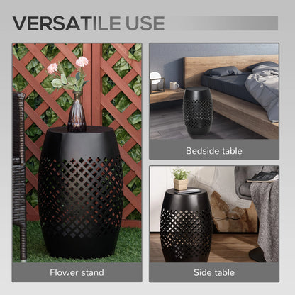 12.5" Steel Round Hollow Drum Side Table, Indoor Outdoor, Black Patio Side Tables at Gallery Canada