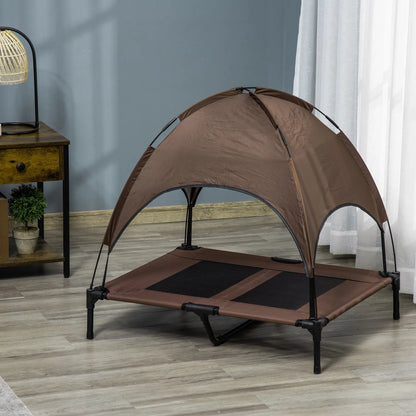 Elevated Dog Bed with Canopy, Portable Dog Cot, L Size, 36" x 30" x 35", Coffee Elevated Dog Beds at Gallery Canada