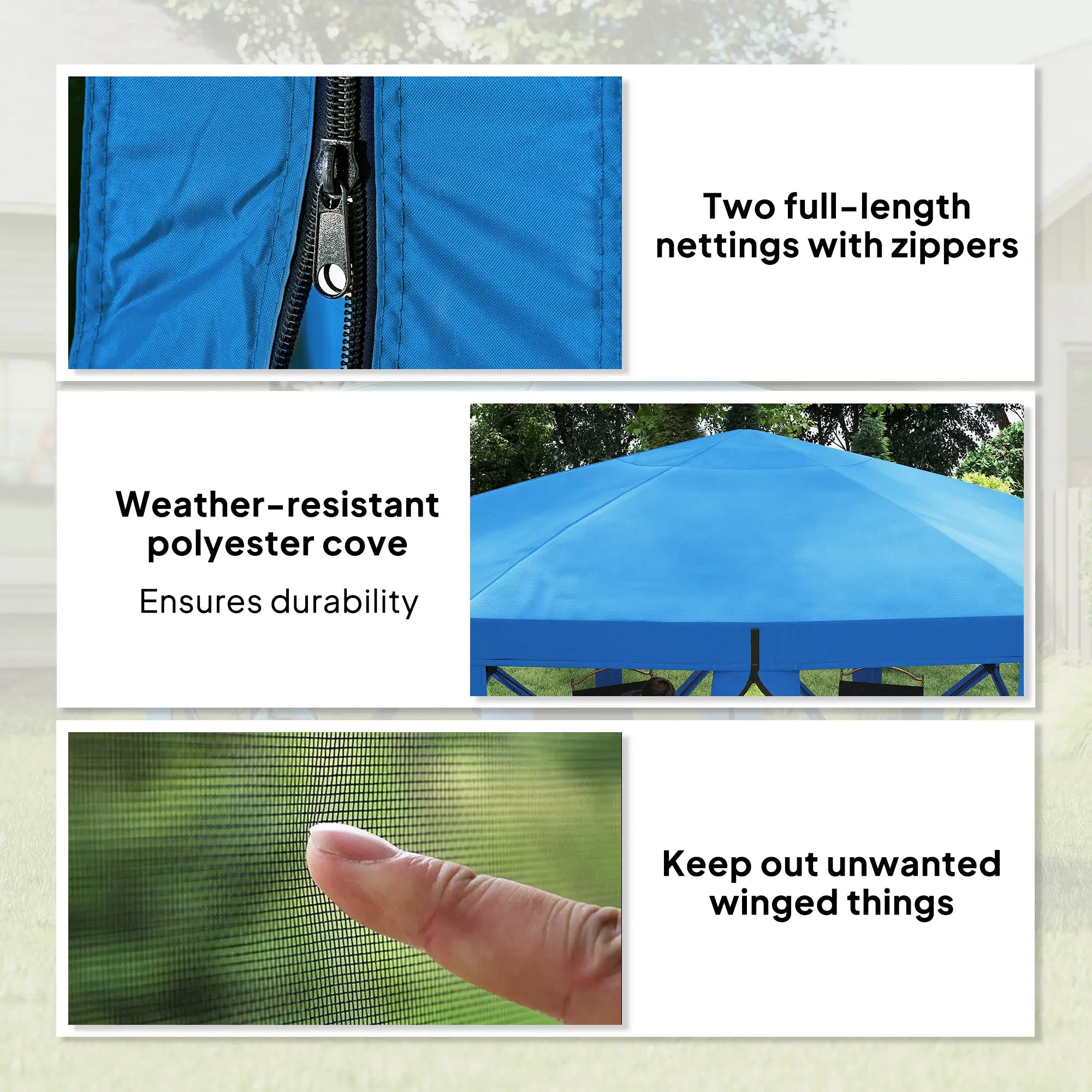12' x 12' Hexagon Pop Up Screen Tent, Camping Shelter With Mesh Sidewalls, Carry Bag, Blue Pop Up Canopies at Gallery Canada