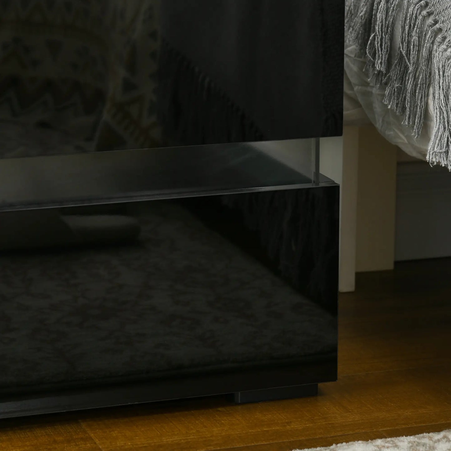 Modern Nightstand, 2 Drawers, USB RGB LED Lights, Remote, Black Bedside Tables at Gallery Canada