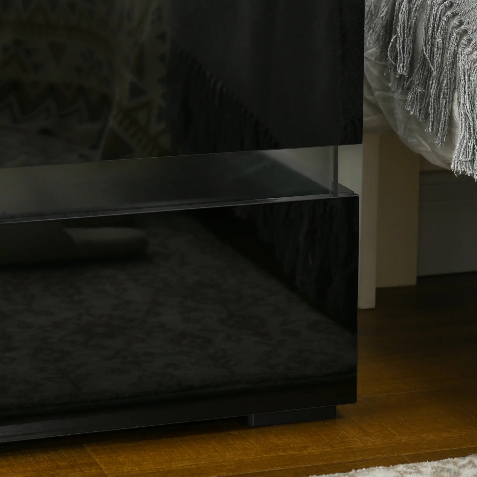 Modern Nightstand, 2 Drawers, USB RGB LED Lights, Remote, Black Bedside Tables at Gallery Canada