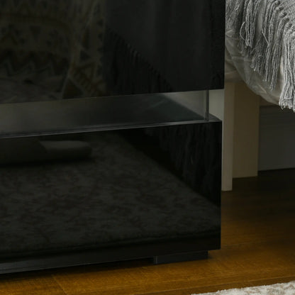 Modern Nightstand, 2 Drawers, USB RGB LED Lights, Remote, Black Bedside Tables at Gallery Canada