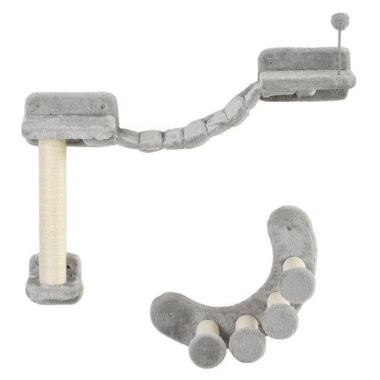 Cat Wall Shelf with Scratching Post, Soft Ladder, Play Ball, Grey Cat Climbing Wall Grey at Gallery Canada