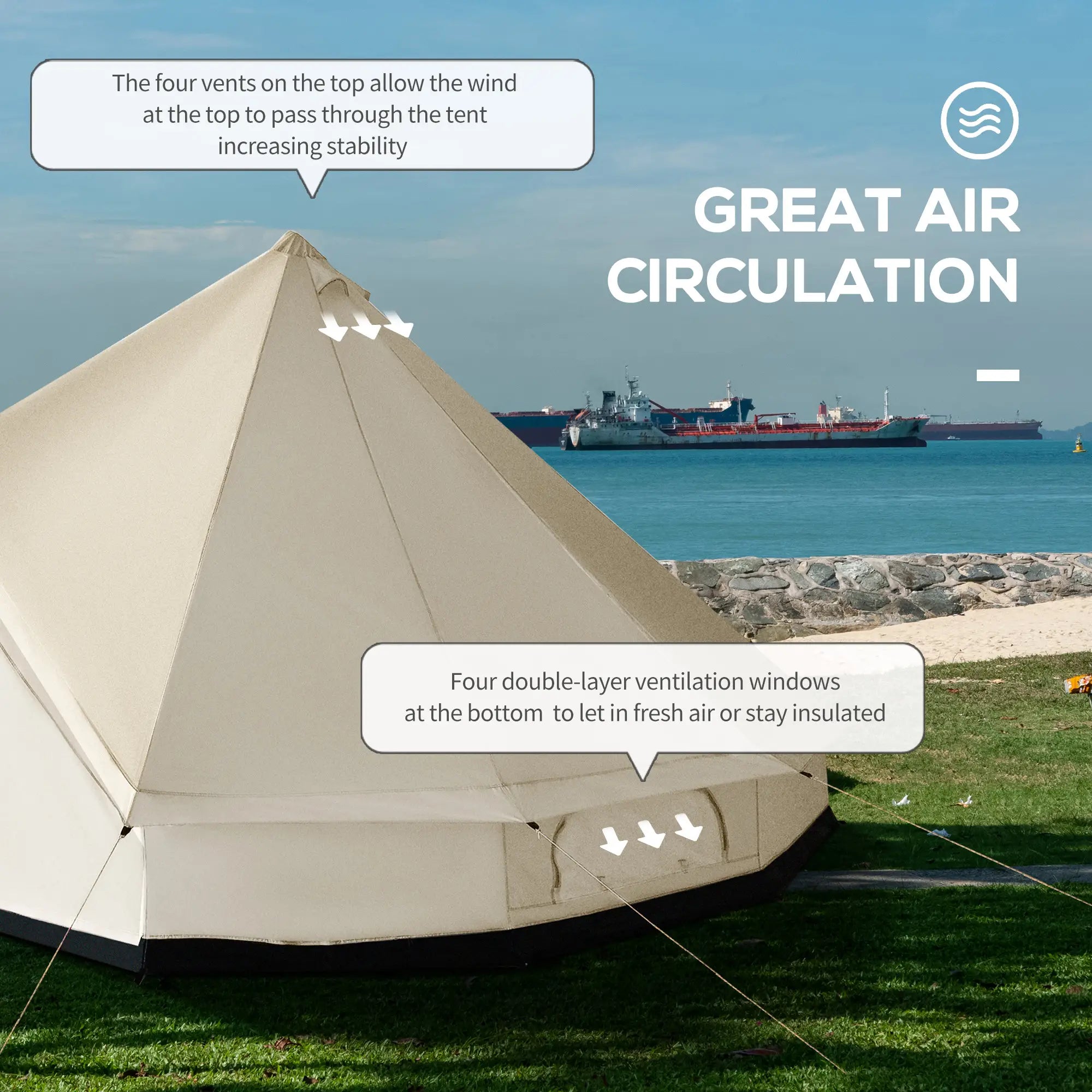 16.4' Large Family Teepee Tent, Canvas Camp Shelter, Beige Camping Tents at Gallery Canada