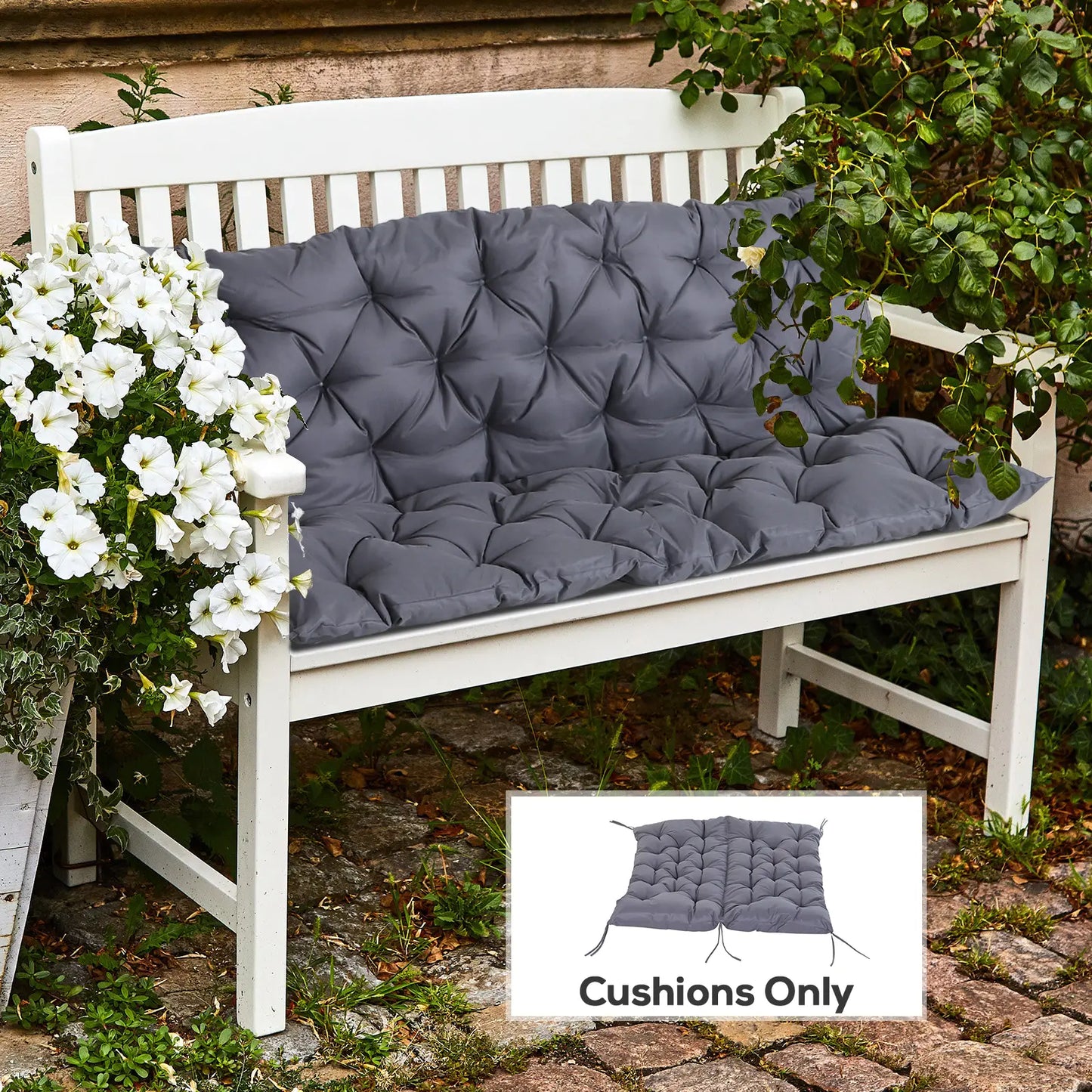 2 Seater Garden Bench Cushion, Thick Outdoor Non-Slip, 52" x 43" x 4", Dark Grey Patio Chair Cushions at Gallery Canada