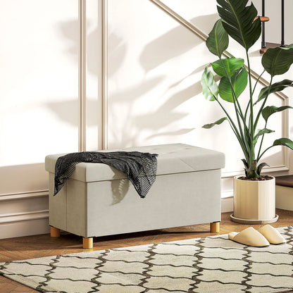 Velvet Upholstered Foldable Storage Ottoman Bench, Wood Legs Storage Ottomans & Benches at Gallery Canada