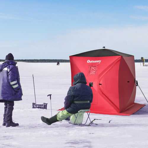2 Person Pop Up Ice Fishing Tent, with Carry Bag, Red