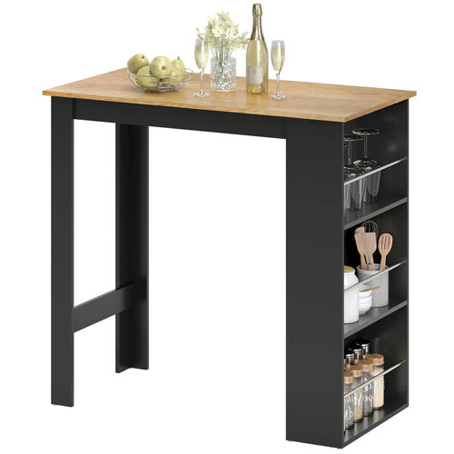 Modern Bar Table, Counter Height With 3 Storage Shelves, Walnut