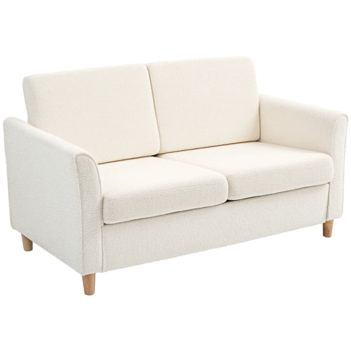 2-Seat Sofa with Armrests, Wood Legs, 2-Seater, Cream White