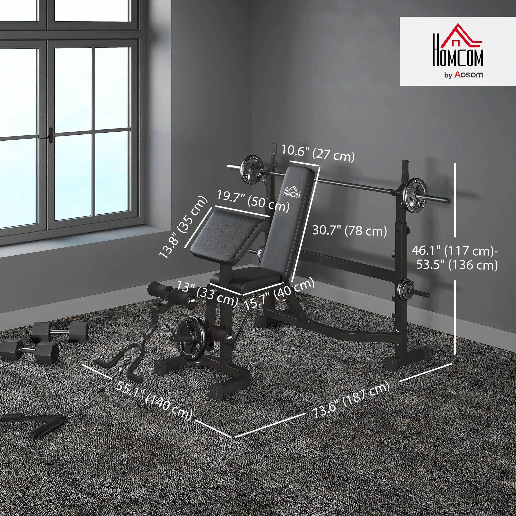 Adjustable Olympic Weight Bench, Squat Rack, Leg Extension, Grey Weight Benches at Gallery Canada