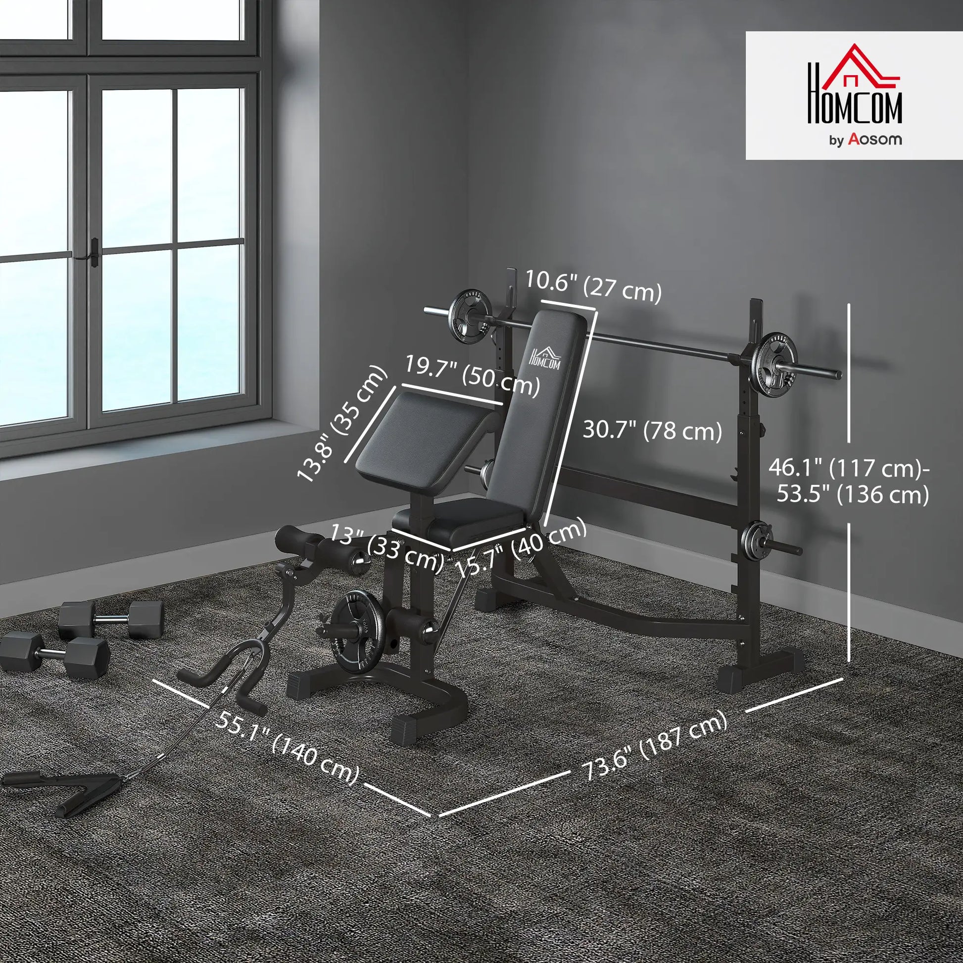 Adjustable Olympic Weight Bench, Squat Rack, Leg Extension, Grey Weight Benches at Gallery Canada