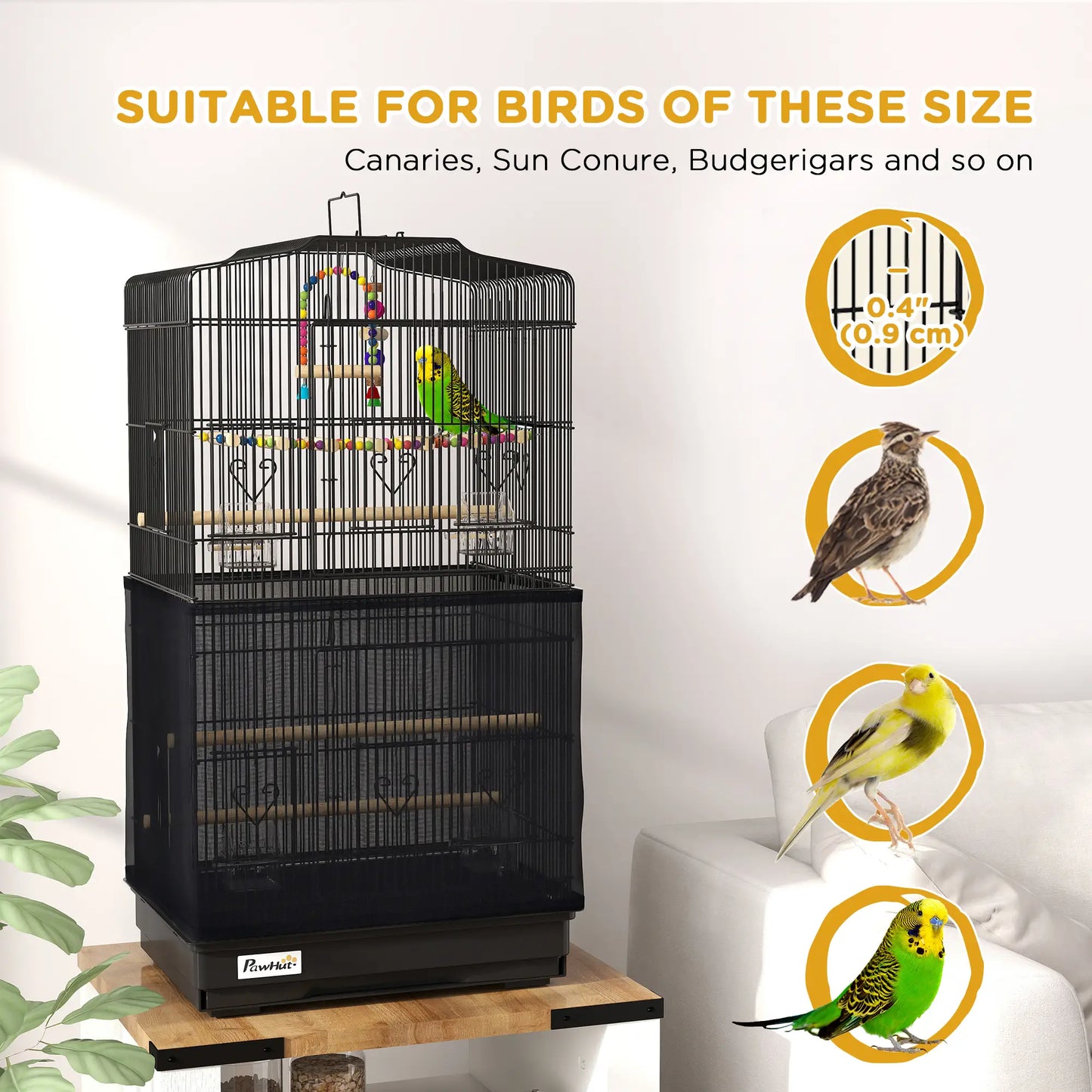 36" Bird Cage with Accessories, Handle, Mesh Cover, Black Bird Cages at Gallery Canada