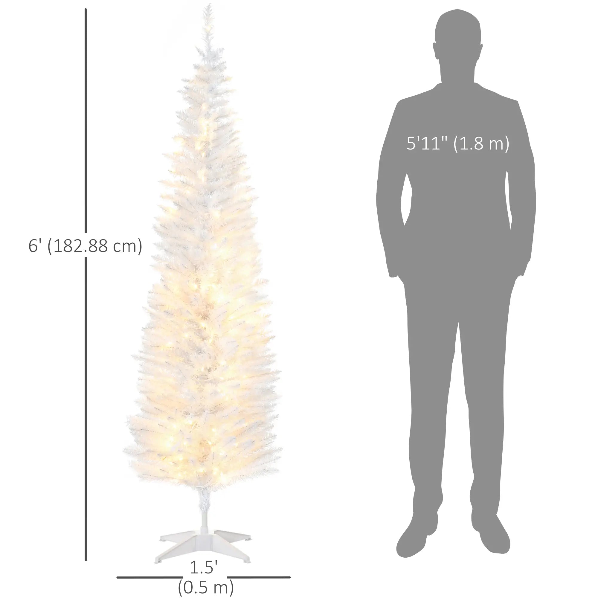 6' Pre Lit Artificial Pencil Christmas Tree, Warm White LED Lights, White Pencil Christmas Trees at Gallery Canada