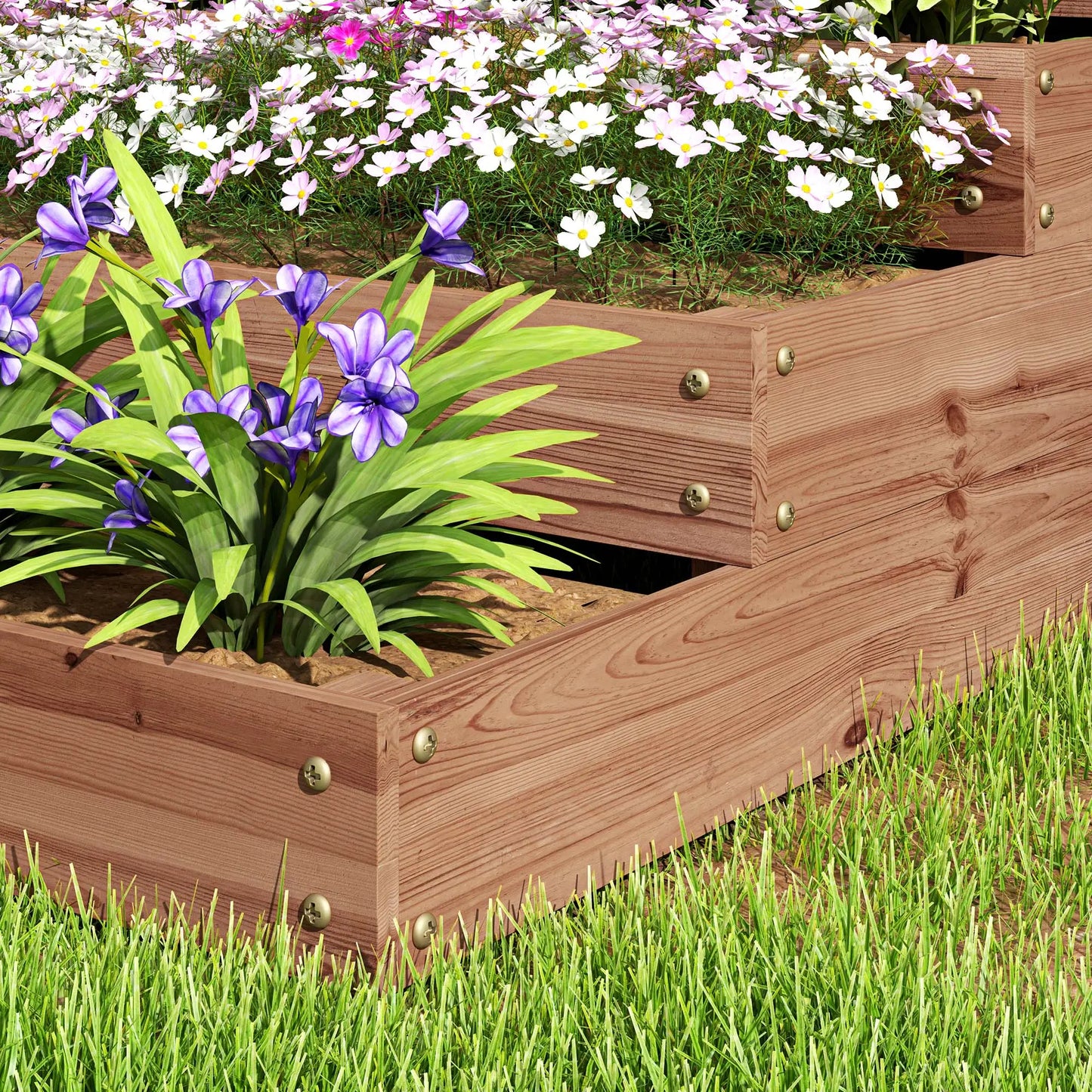 4-Tier Raised Garden Bed, Wooden Elevated Planter Box with Liner, Dark Brown Raised Garden Beds at Gallery Canada
