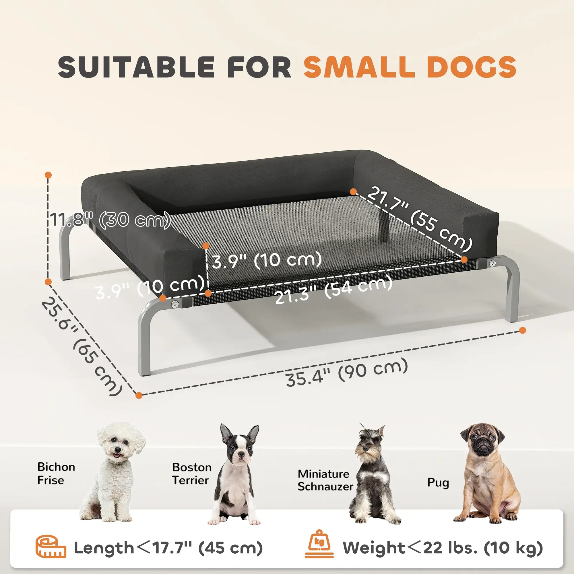 Elevated Dog Bed, Portable Raised Cot, Breathable Mesh, Water-Resistant Bolsters, Black Elevated Dog Beds at Gallery Canada