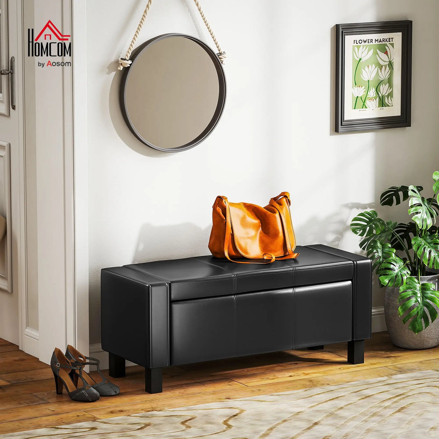 42" Faux Leather Storage Ottoman Bench, Black Storage Ottomans & Benches at Gallery Canada