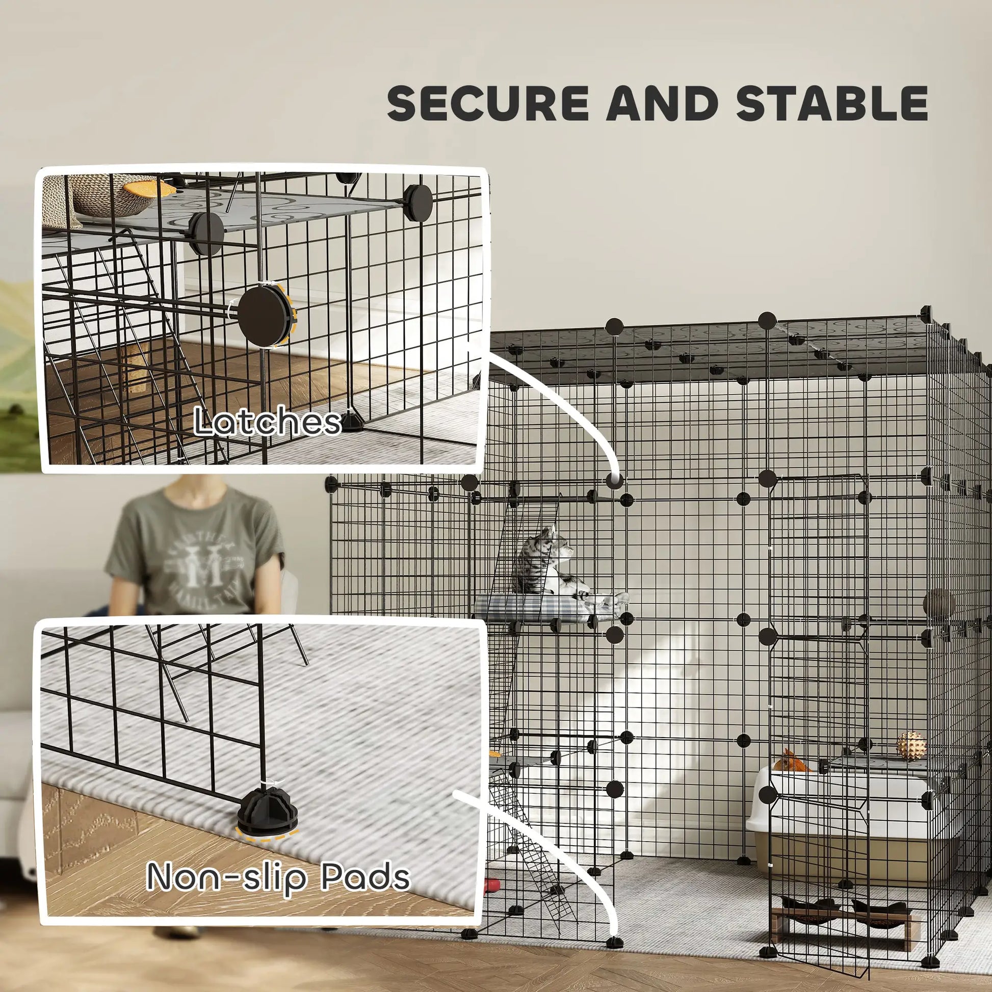 4-Tier 55" Cat Cage with Platforms, Ramps, Black Outdoor Cat Enclosures at Gallery Canada