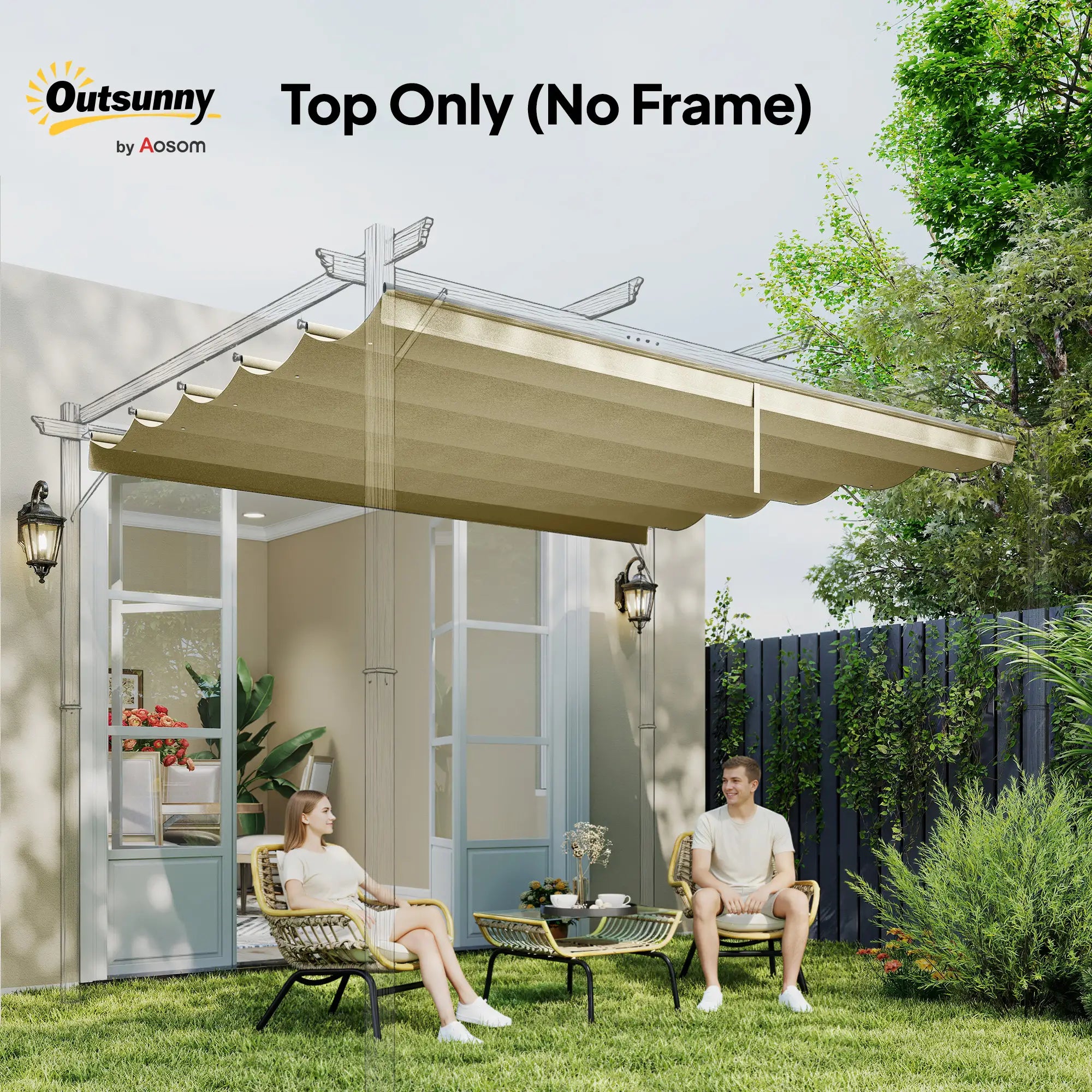 Retractable Pergola Canopy Replacement 8.5'x11.5', Beige Gazebo Canopy Replacement at Gallery Canada