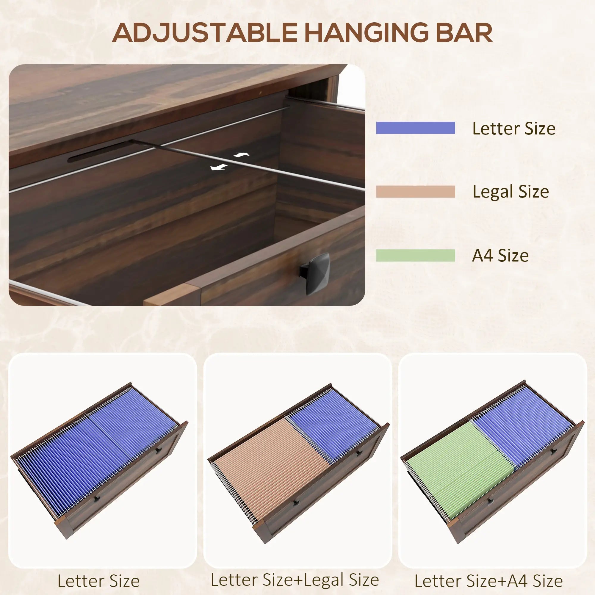 2 Drawer File Cabinet, Lockable, Adjustable Hanging Bar, Letter, A4, Legal Size, Brown Office Cabinets & Cupboards at Gallery Canada