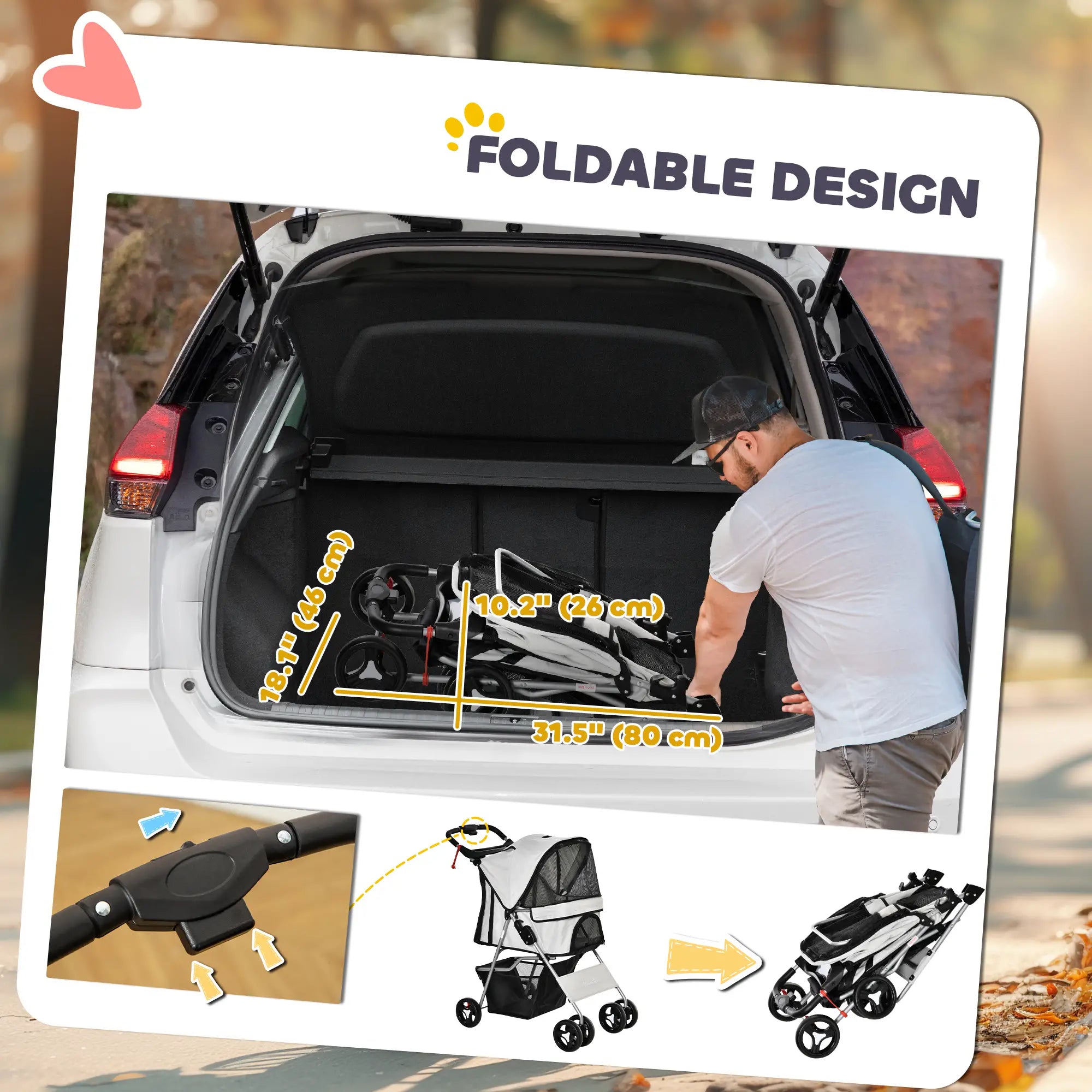 Dog Stroller, One-Click Folding, 4 Wheels, Storage Basket, XS/Small, Grey Dog Bike Trailers & Strollers at Gallery Canada