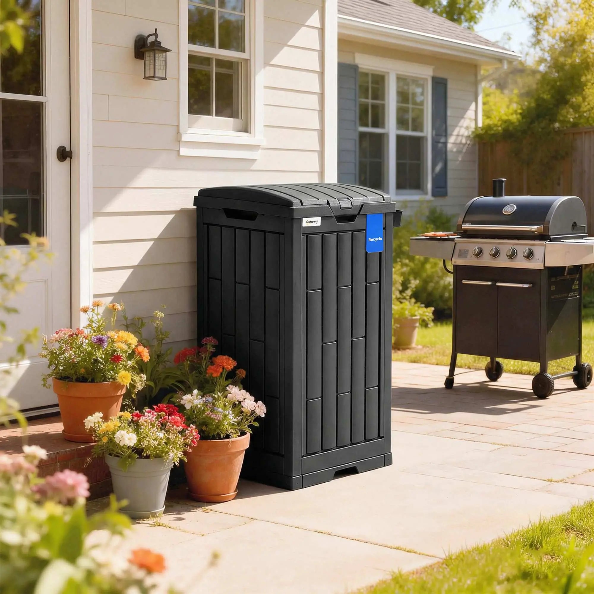 29 Gallon Outdoor Garbage Bin, Dual Lid, Ashtray Drip Tray, Black Garden Accessories at Gallery Canada